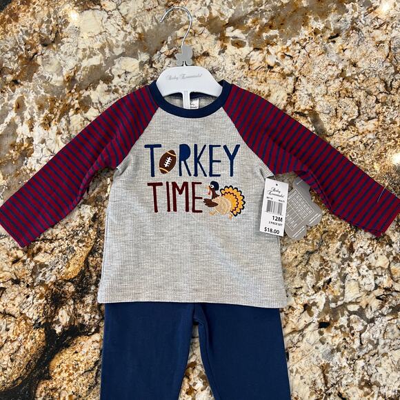 NWT Baby Essentials Navy & Grey Thanksgiving/Football Shirt & Pants - SIZE 12M - Picture 3 of 7